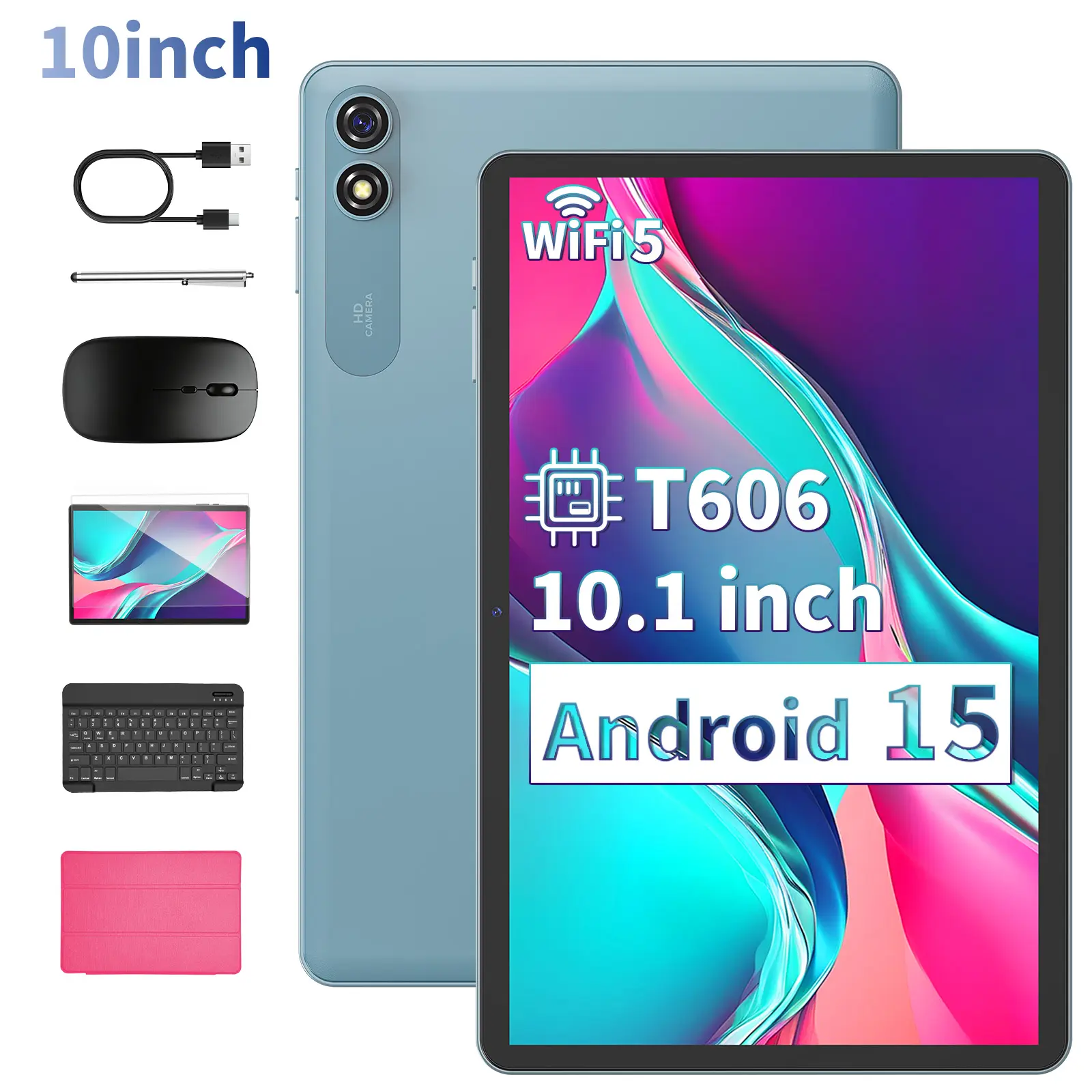 Android 15 Tablet Set with Keyboard, Case, Mouse, Stylus, Screen Protector, 6GB+128GB ROM，5G WiFi