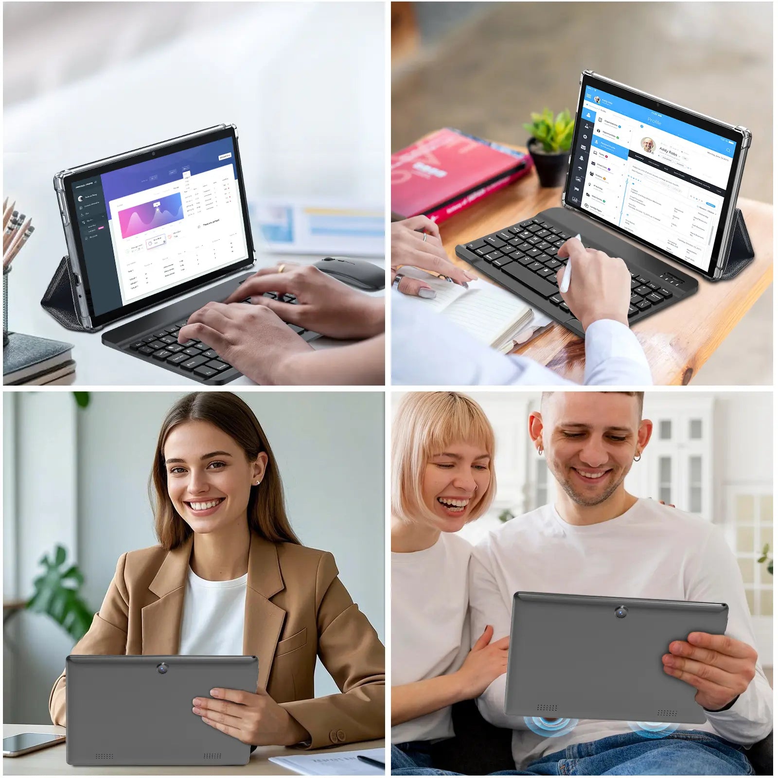 Android 15 10.1 Inch Tablet, 2 in 1 Portable Device with Keyboard, Mouse, Case, Stylus, Dual Camera