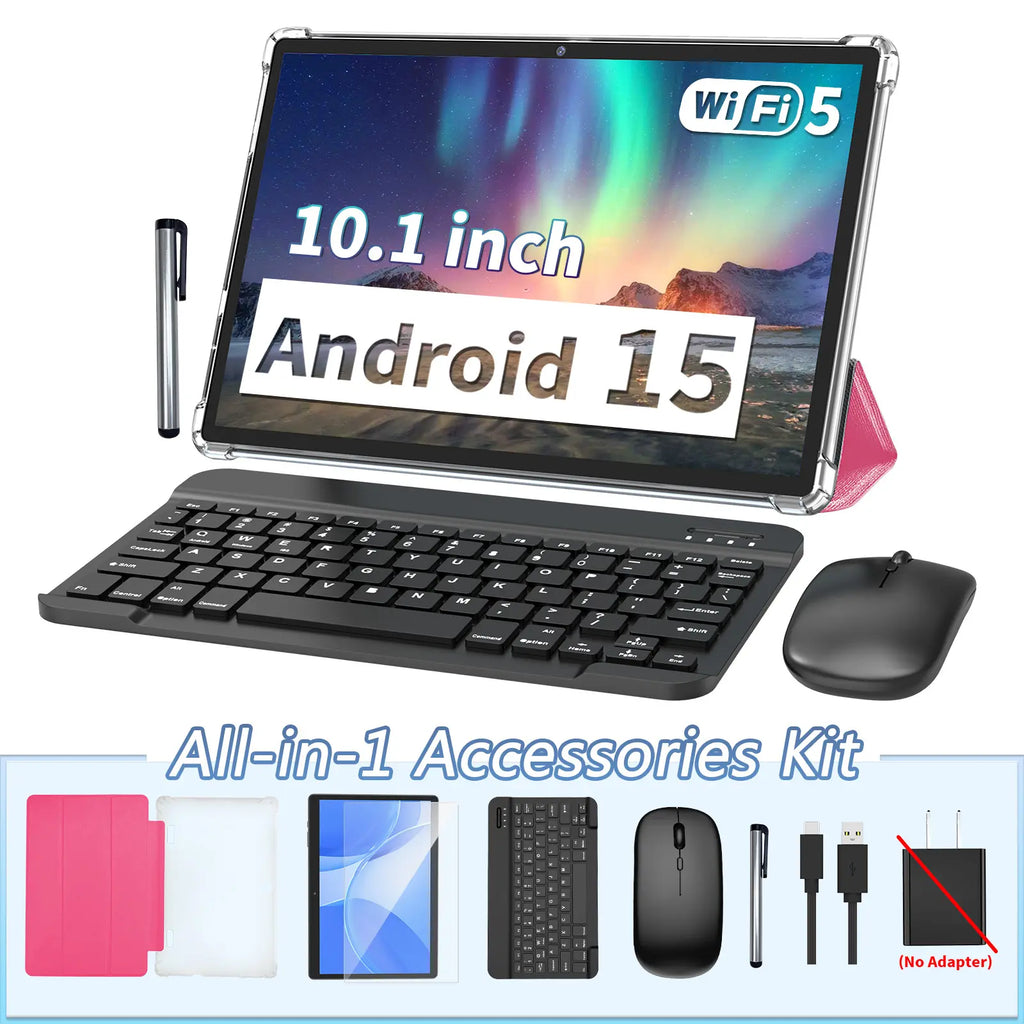 Android 15 Tablet Set with Keyboard, Case, Mouse, Stylus, Screen Protector, 6GB+128GB ROM，5G WiFi